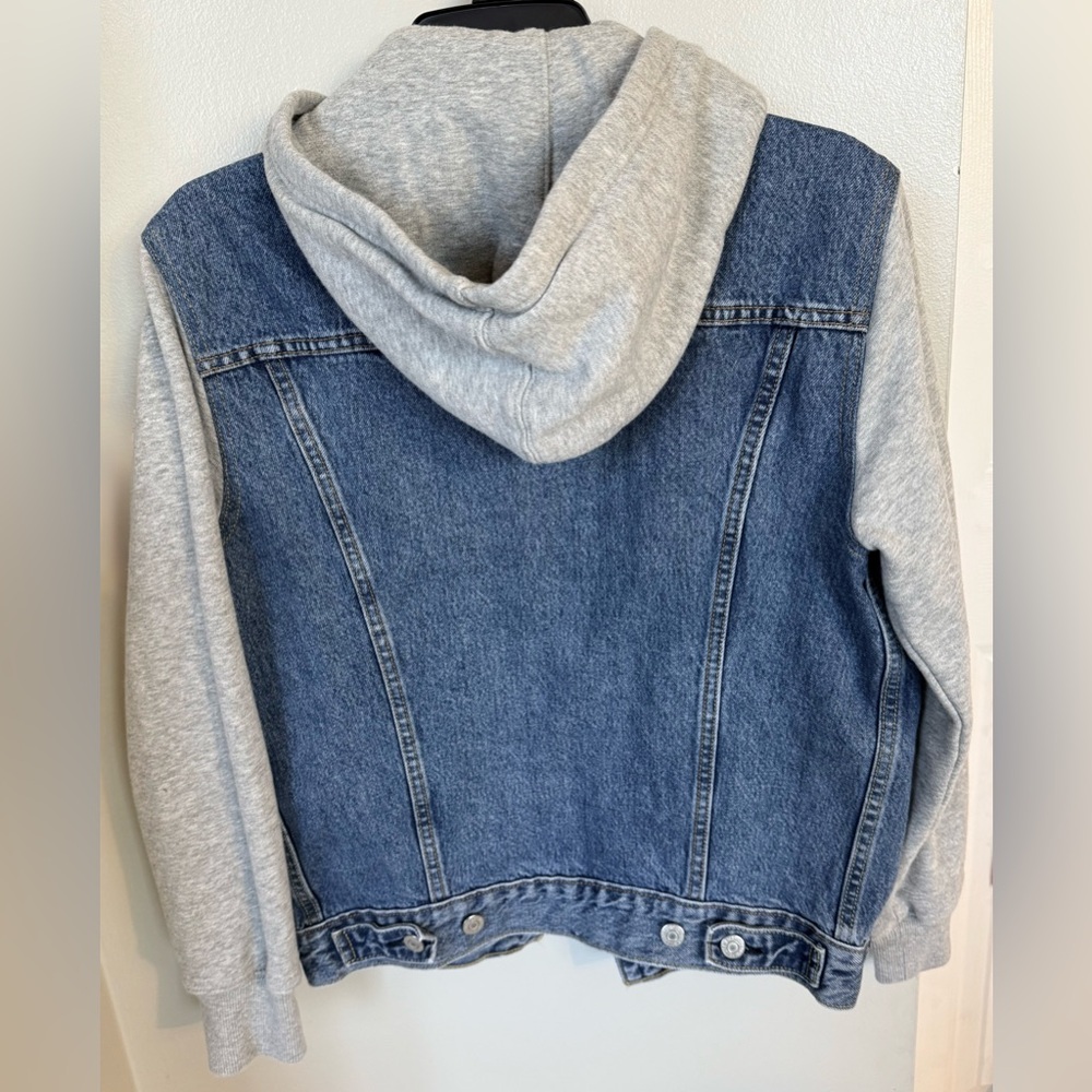 Levi’s Hybrid Hoodie Trucker Jacket Blue Denim Men’s S Small Heavyweight Gray - Picture 3 of 11